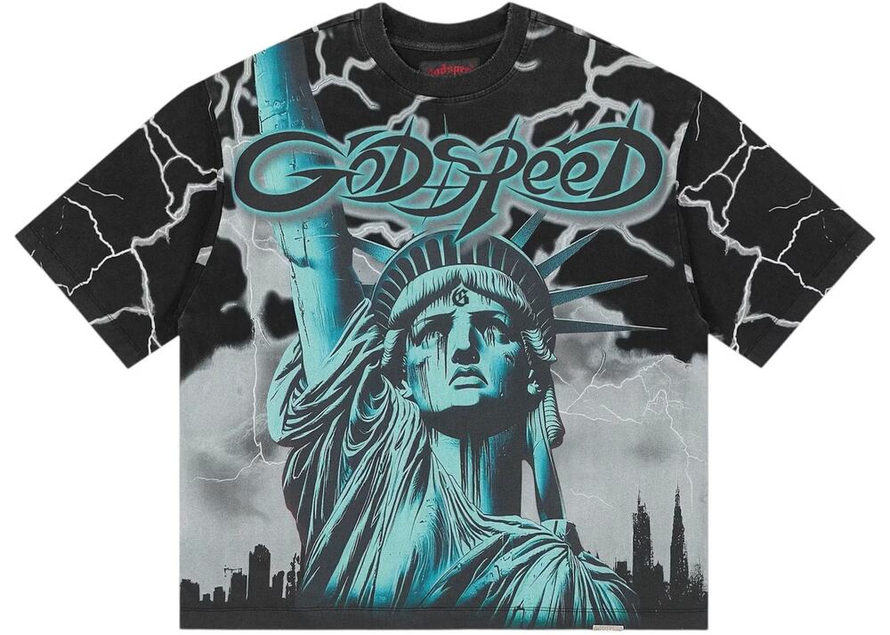 NEW Godspeed Voltage Statue of Liberty T Shirt Black Short Sleeve Crew Neck M